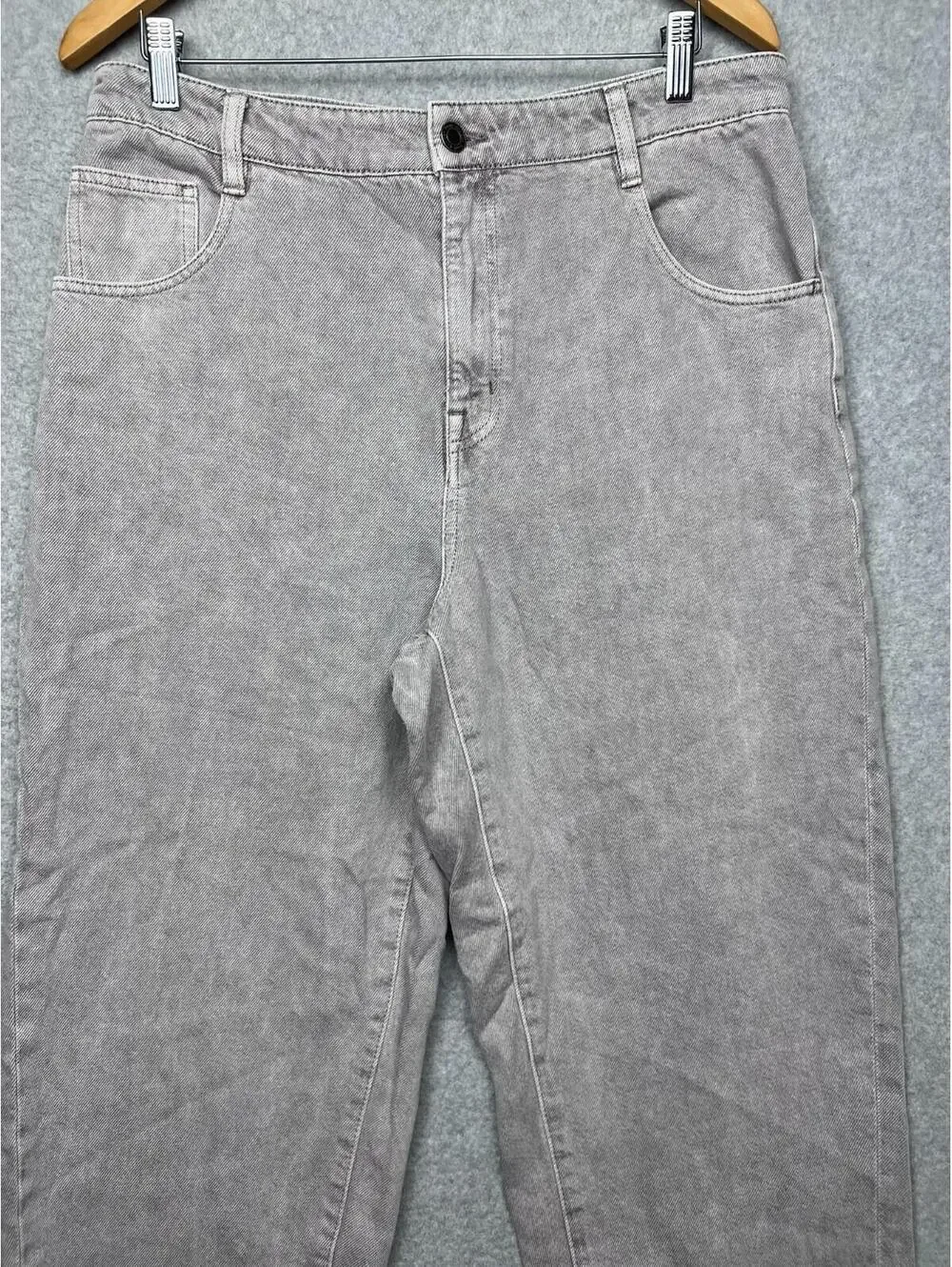 Frank And Oak Linda Balloon Jeans 30 Gray High Rise Tapered Barrel Leg Wide Deni
